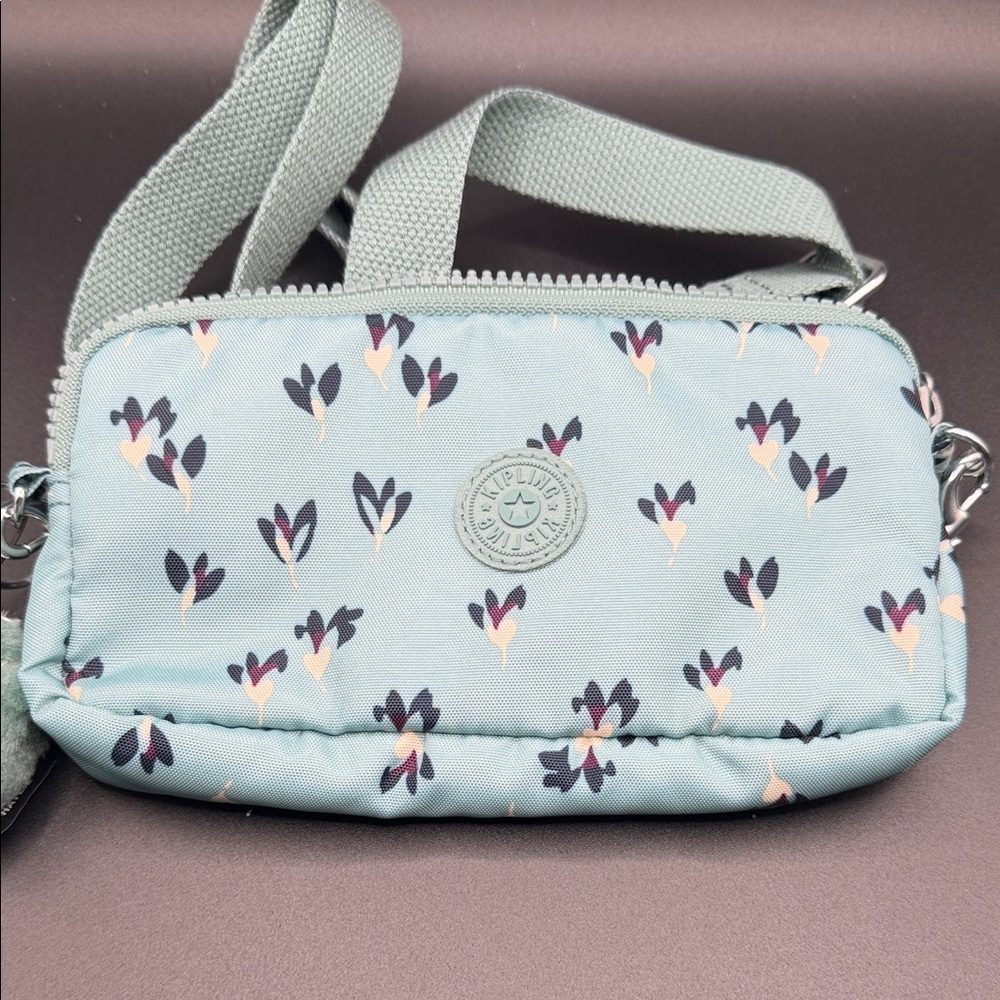 NWT Kipling Mint Blue Floral Crossbody Bag